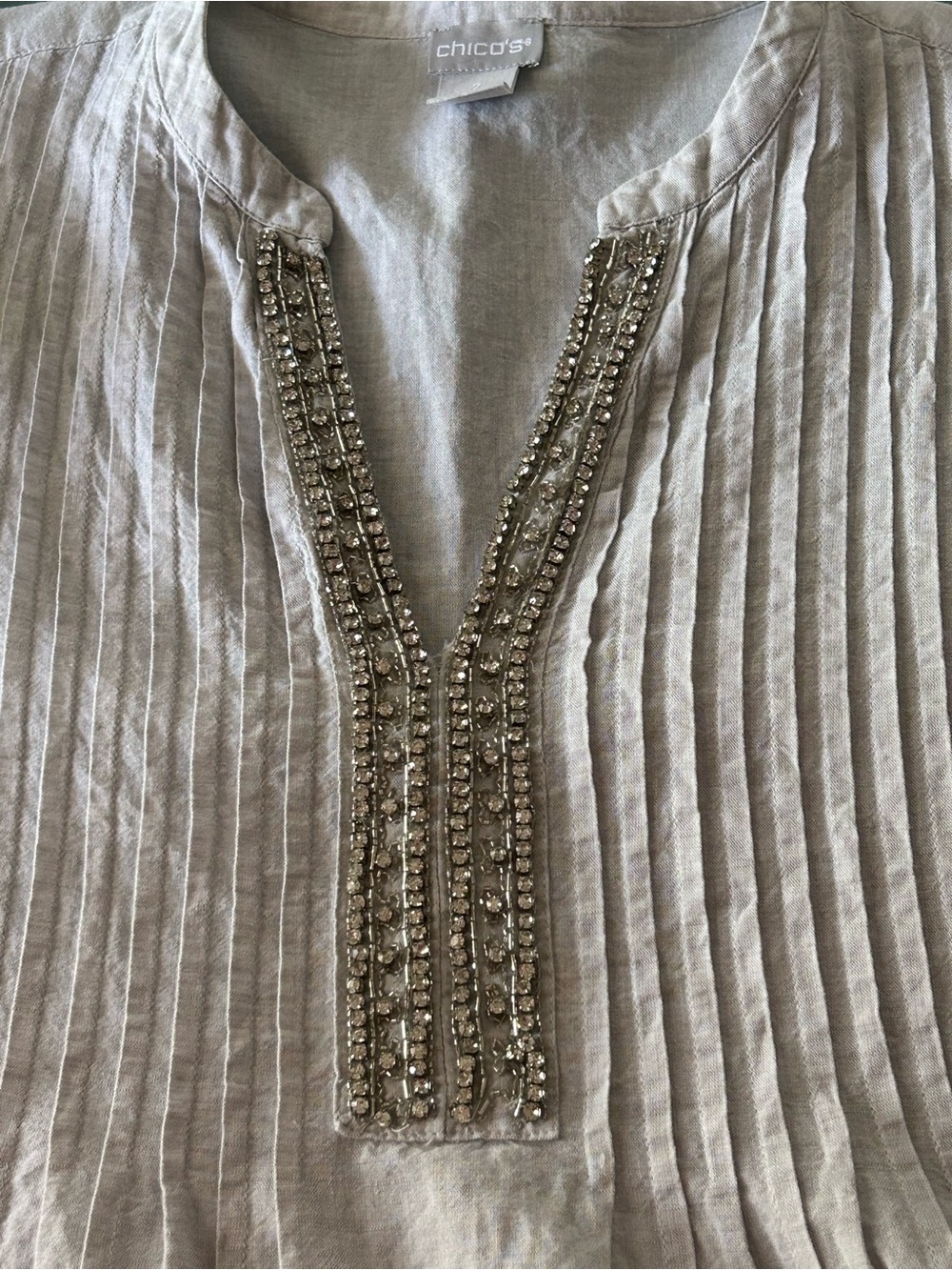 Chicos Beaded Tunic Top 1 Medium Linen Cotton Embellished Boho Resortwear Beachy - Picture 3 of 12